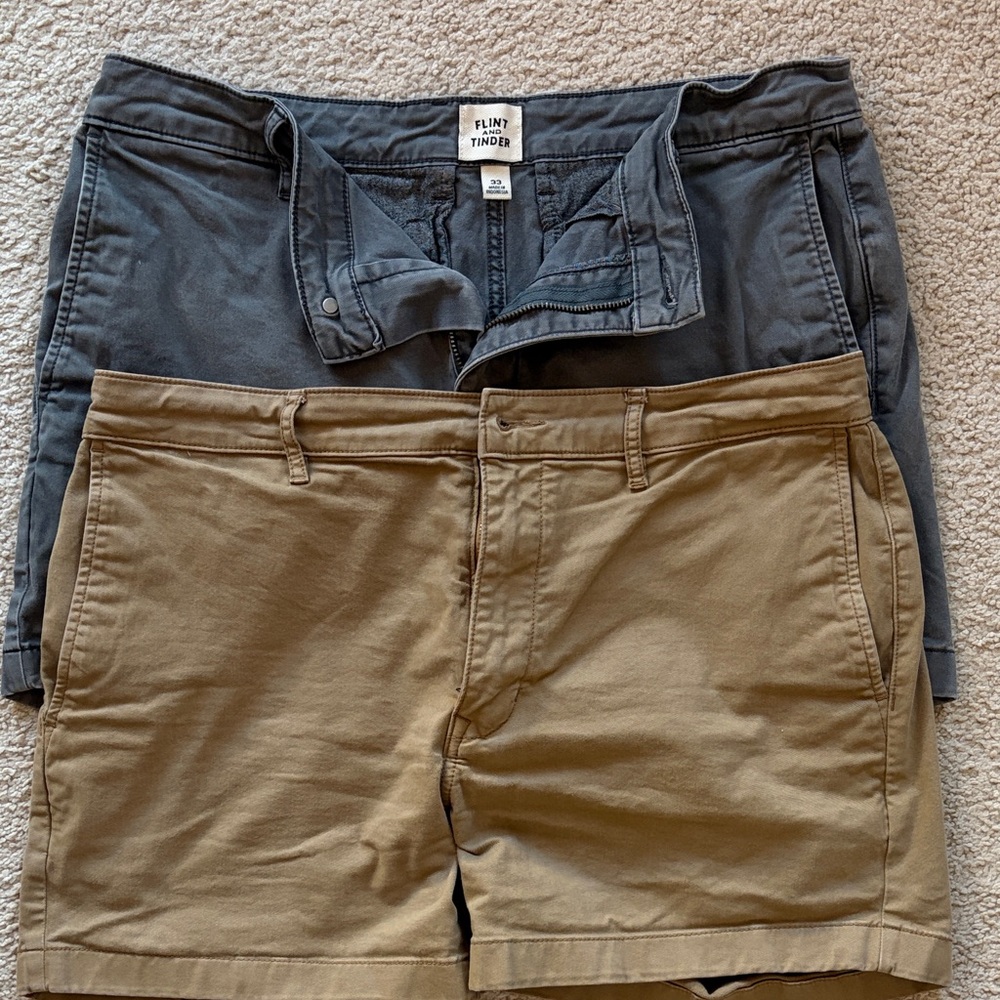 Huckberry Flint & Tinder shorts BUNDLE (2) — tan and grey